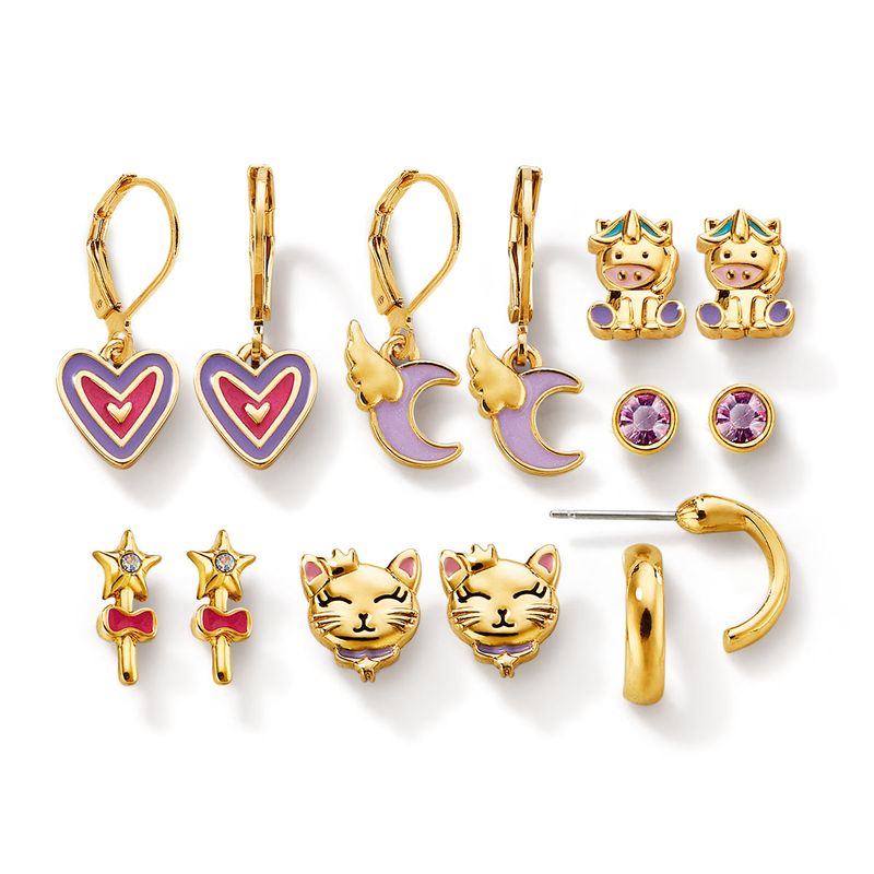 Set-de-6-pares-de-aretes-ba�ados-en-oro-de-24K